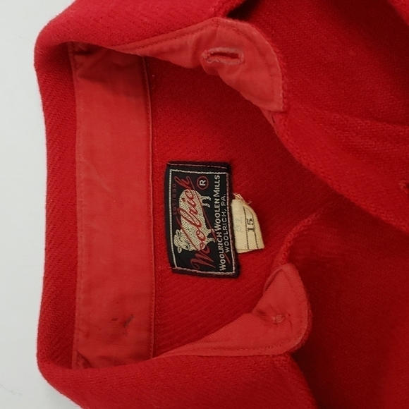 Vintage Woolrich Red Leather Patch Sleeve Button Up Shirt Red Mens 15 S - Picture 10 of 12